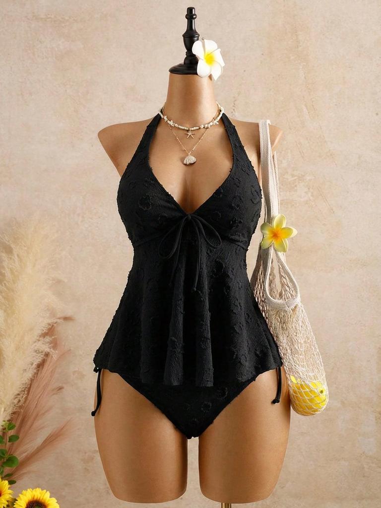 Summer 2026 Women's V-neck Halter Bikini with Ruffle Cover-up