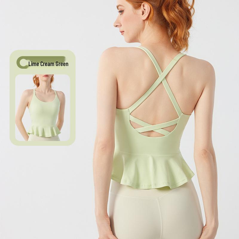 

New Stylish Padded Yoga Tank Top with Straps - Shockproof Sportswear for Pilates Extra Large лайм-зеленого кольору