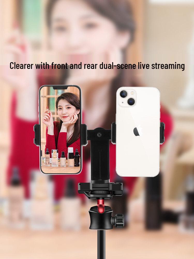 Supporto Doppio Regolabile per Telefono con Luce di Riempimento Multiposizione per Auto e Live Streaming