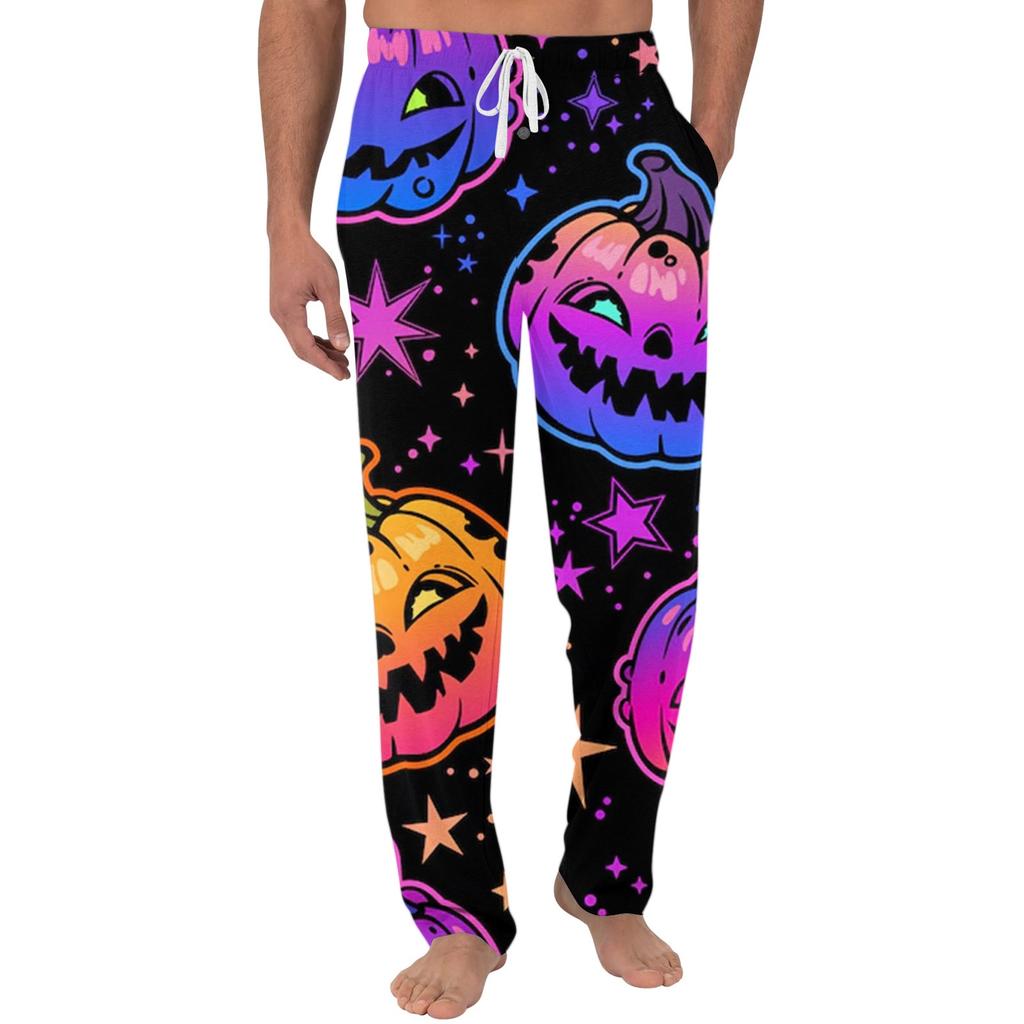 Men's Halloween Print Casual Lounge Pants with Elastic Waist and Drawstring Pocketed Sleepwear Bottoms for Indoor Relaxation