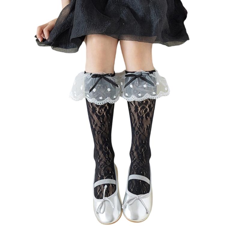 Breathable Ballet Socks for 3-13 Years Girls Feature Lovely Bowknot Design, Lovely Kids Middle Tube Socks Stackable