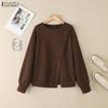 ZANZEA Women Casual Round Neck Long Sleeve Pullover Sweatshirts