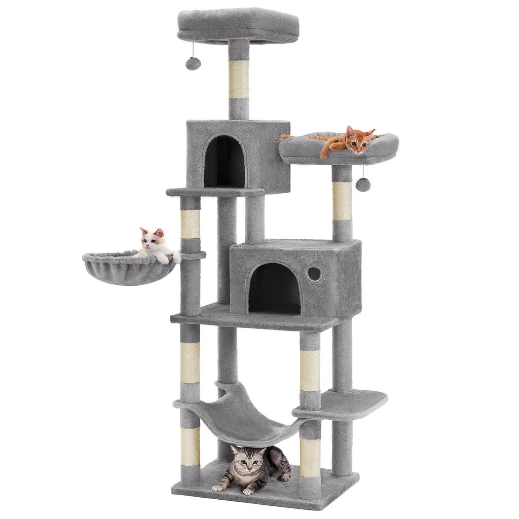 FEANDREA PCT196W01 Cat Tower, Slim Cat Tower, Large Cats, Stationary, Space Saving, Easy Climbing, Large Hammock, Eliminates Lack of Exercise