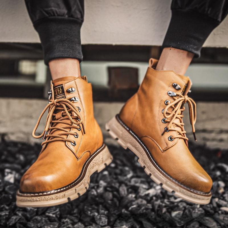 Men's Leather Boots Martin Boots Street Fashion Side Zipper Round Toe Short Boots Tooling Boots