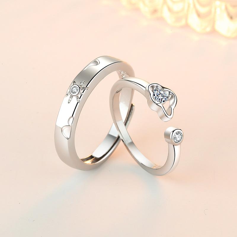 2 Stück 925 Sterling Silber Partnerringe Verstellbar Schlichtheit Mode Exquisit Herren Damen Schmuck Zubehör Hochzeitsfeier Geschenk