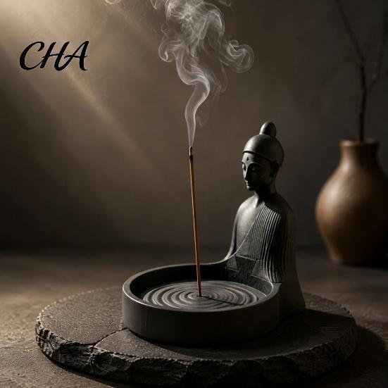 Räuchergefäß Ornament Meditation Buddha Räucherstäbchenhalter, 3D-gedruckt mit Wellenständer Aschenbecher, Schreibtisch für Yogaraum Home Office Zen Stil Zubehör