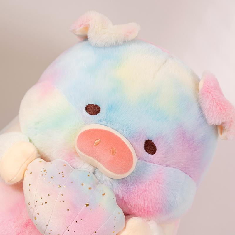 20-50cm Kawaii Rainbow Pig Holding Shell Plush Toy Cartoon Stuffed Colorful Animals Plushies Doll Anime Soft Toys Birthday Gift