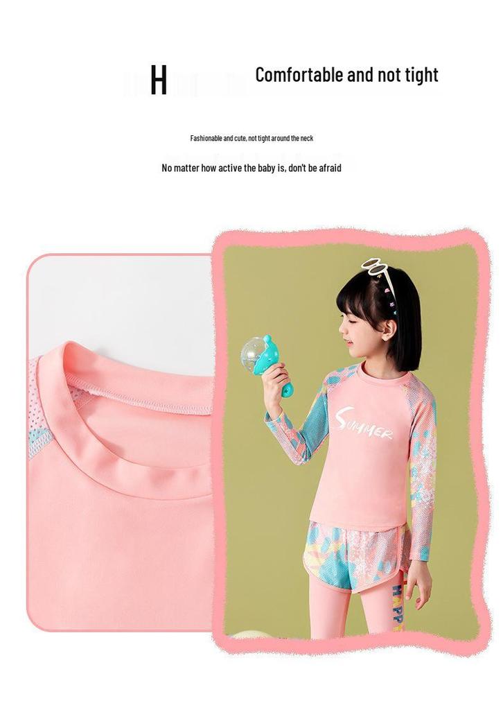 Girls' Two-Piece Long-Sleeve Swimsuit with Sun Protection