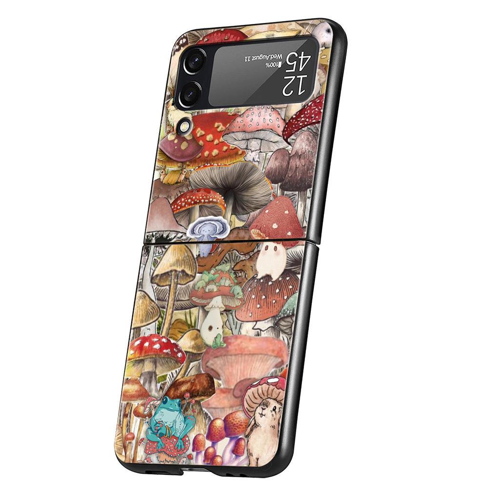Colorful Mushroom Hard PC Phone Case For Samsung Galaxy Z Flip 6 5 4 Black Cover For Galaxy Z Flip 3 Foldable Shockproof Capas