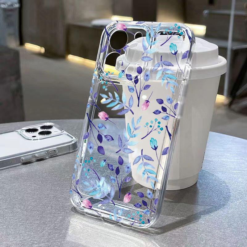 Watercolor Purple Lavender Floral Clear Phone Case for iPhone 17 16 15 14 13 12 11 16E Series Pro Max Plus