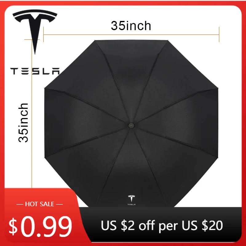 Car Sticker 2025 Hot Windproof Rain Fully Automatic Compact 3 Folding Umbrella for Tesla Model 3 2021 S X Y Style Roadster Invad