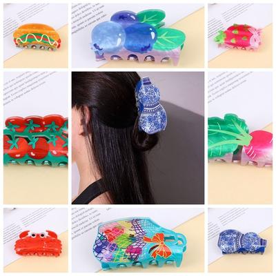 Tomato Fruit Hair Clip Acrylic Simulated Food  Shark Clip Creative Flower Hair Claw  Girls