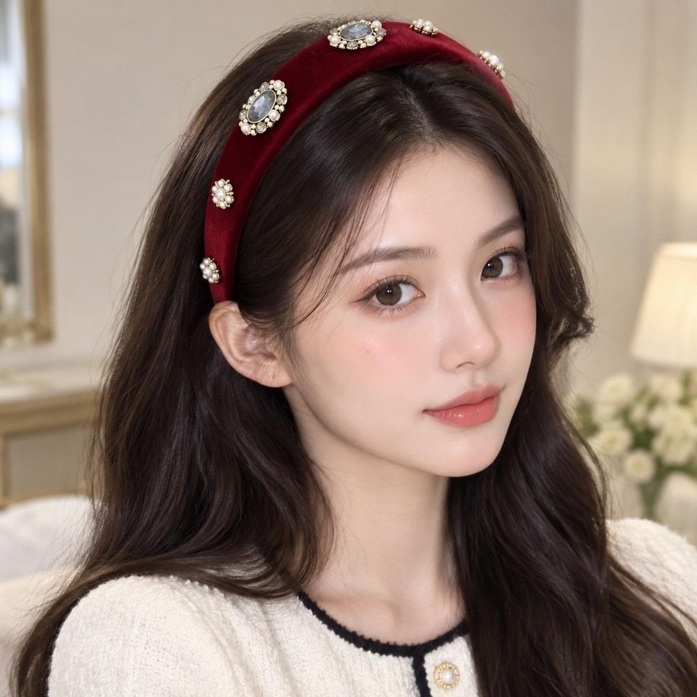 Imitation Pearl Velvet Headband Wide Hairband Gift Vintage Hair Hoop Women