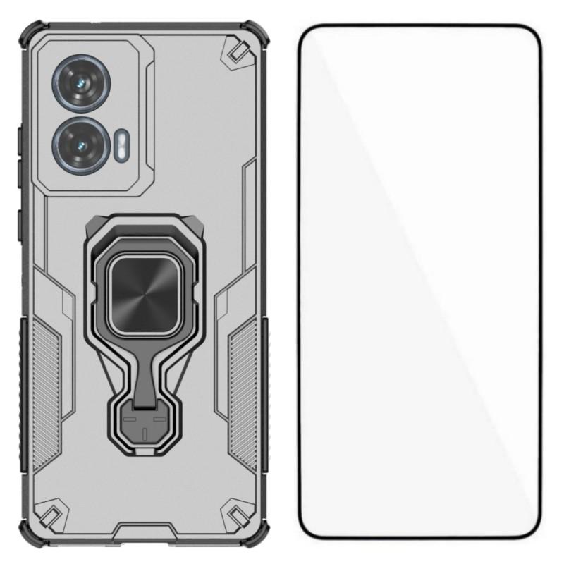 For Motorola Edge 50 Fusion 5G Phone Case WANLONFENG PC TPU Back Cover Kickstand with Tempered Glass