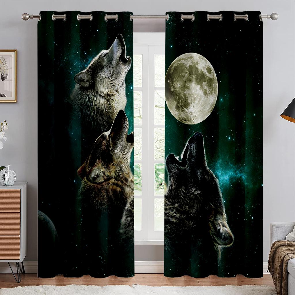 Starry Sky Water Fire Wolf Symmetrical 3d Printing Curtain Bedroom Living Room Study Kitchen Curtain Home Decoration 2PCS