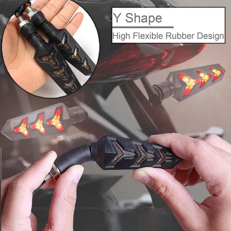 2pcs Motorcycle Turn Signal Lights Flexible Fishbone Type LED Flow Direction Indicator Signal Lights Waterproof High-performance