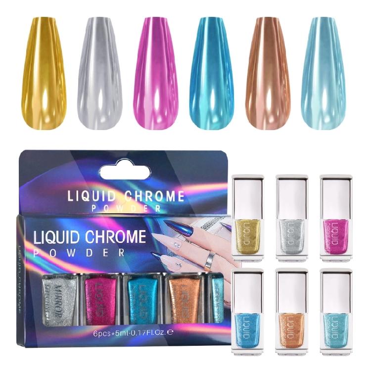 

6Pcs Fashion Chrome Nail Powder with Holography Shine Nail Decoration for Dimensional Nail Beauty Party Nail Supplies