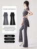 2026 Women's Plus Size High-Waisted Micro-Flare Yoga Pants – Fake Two-Piece Sports Fitness Base Layer for Chubby Girls.