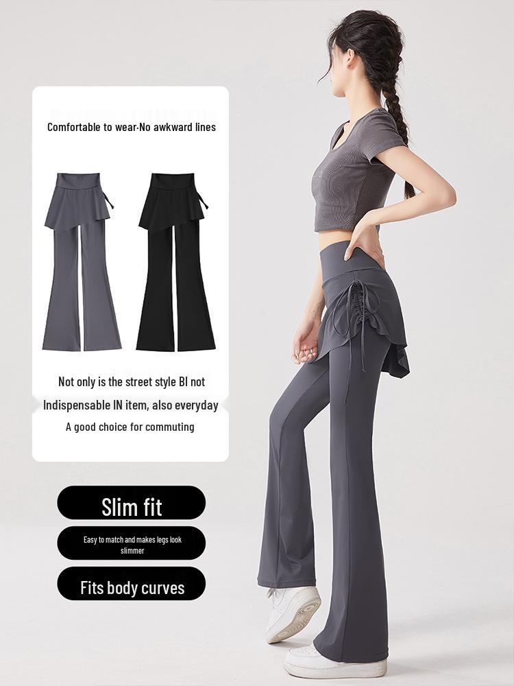 2026 Women's Plus Size High-Waisted Micro-Flare Yoga Pants – Fake Two-Piece Sports Fitness Base Layer for Chubby Girls.