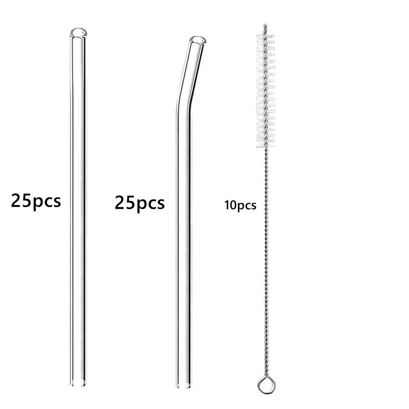 50PCS 20cm Reusable Straws Glass Drinking Straws Multi-color Eco-Friendly Straws for Cocktail Smoothies Bar Accessory Barware