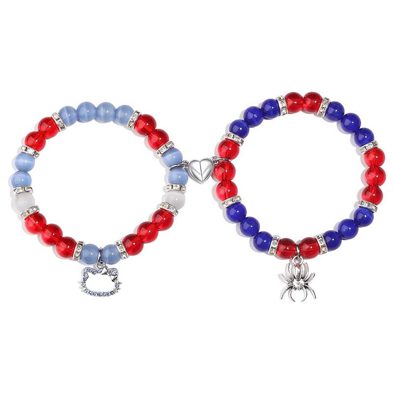 Spider Kitty Cat Pendant Couple Bracelet, Crystal Cat Eye Stone Magnet Attraction Bracelet, Christmas Gift, Stocking Stuffers, Valentine's Day Gift