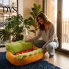 Cama de Descanso Estável para Animais de Estimação em Azulejos Cama Cachorro Hot Dog, Área de Descanso Aconchegante Fofa Removível Lavável Tapete para Animais, Cama Ninho Macia de Pelúcia para Cães Pequenos Gatos Veludo Gato