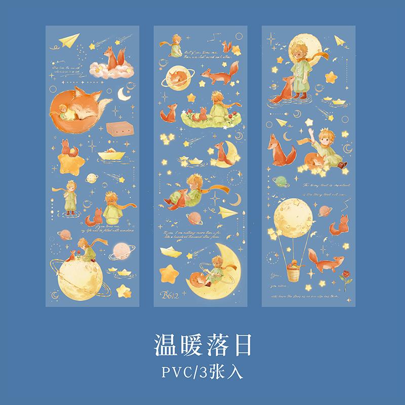 3pcs Beautiful Rose PVC Stickers Creative Little Prince Planet Hand Account Material Decorative Stationery Stickers Aesthetics