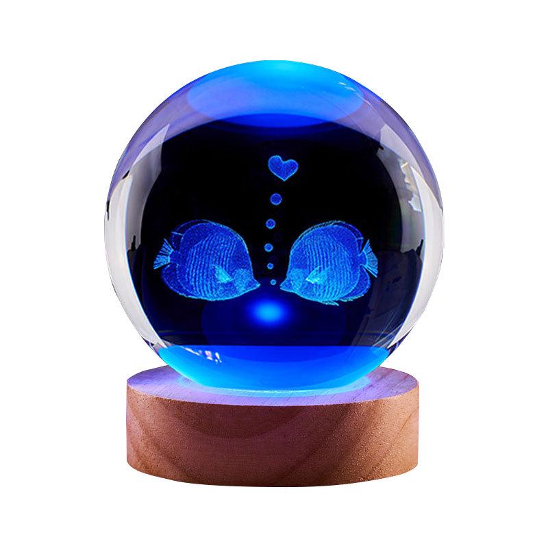 Kissing Fish Crystal Ball Music Box Night Light - Gift for Classmate or Best Friend