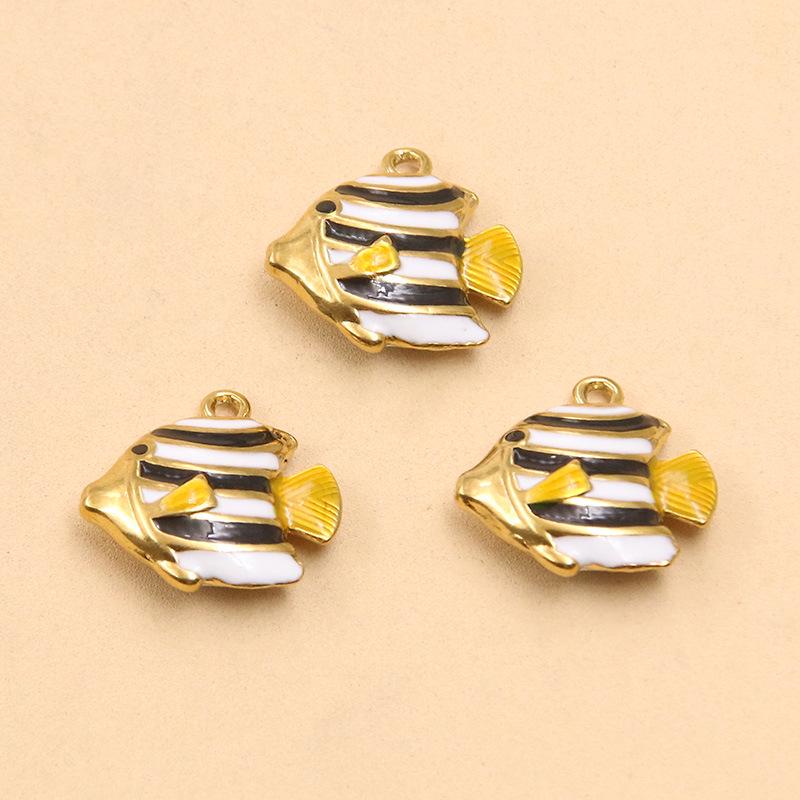 9 Styles Stainless Steel 18K Gold Colorful Enamel Ocean Series Fish Pendant DIY Necklace Bracelet Charms