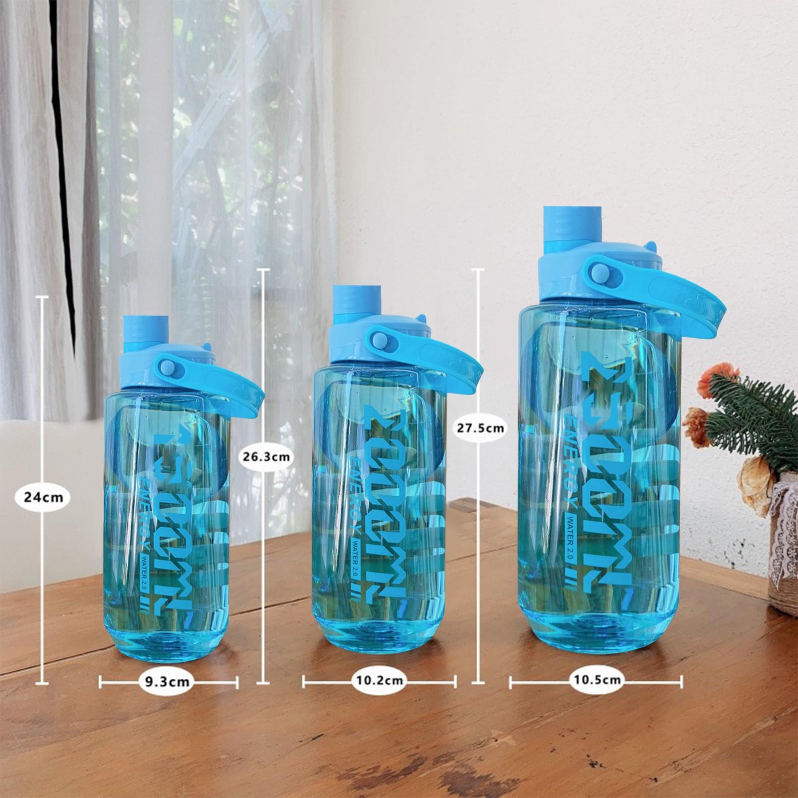 

2л спортивная соломенная бутылка для воды с наклейками портативная большая емкость чашка для фитнес-велосипеда летний кувшин для ледяной воды с маркером времени S зелёный