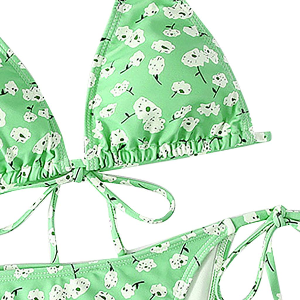 Women's Floral Print Two Piece Swimsuit Casual Halter Neck Bikini Set Adjustable Tie Sides Beachwear Swimwear