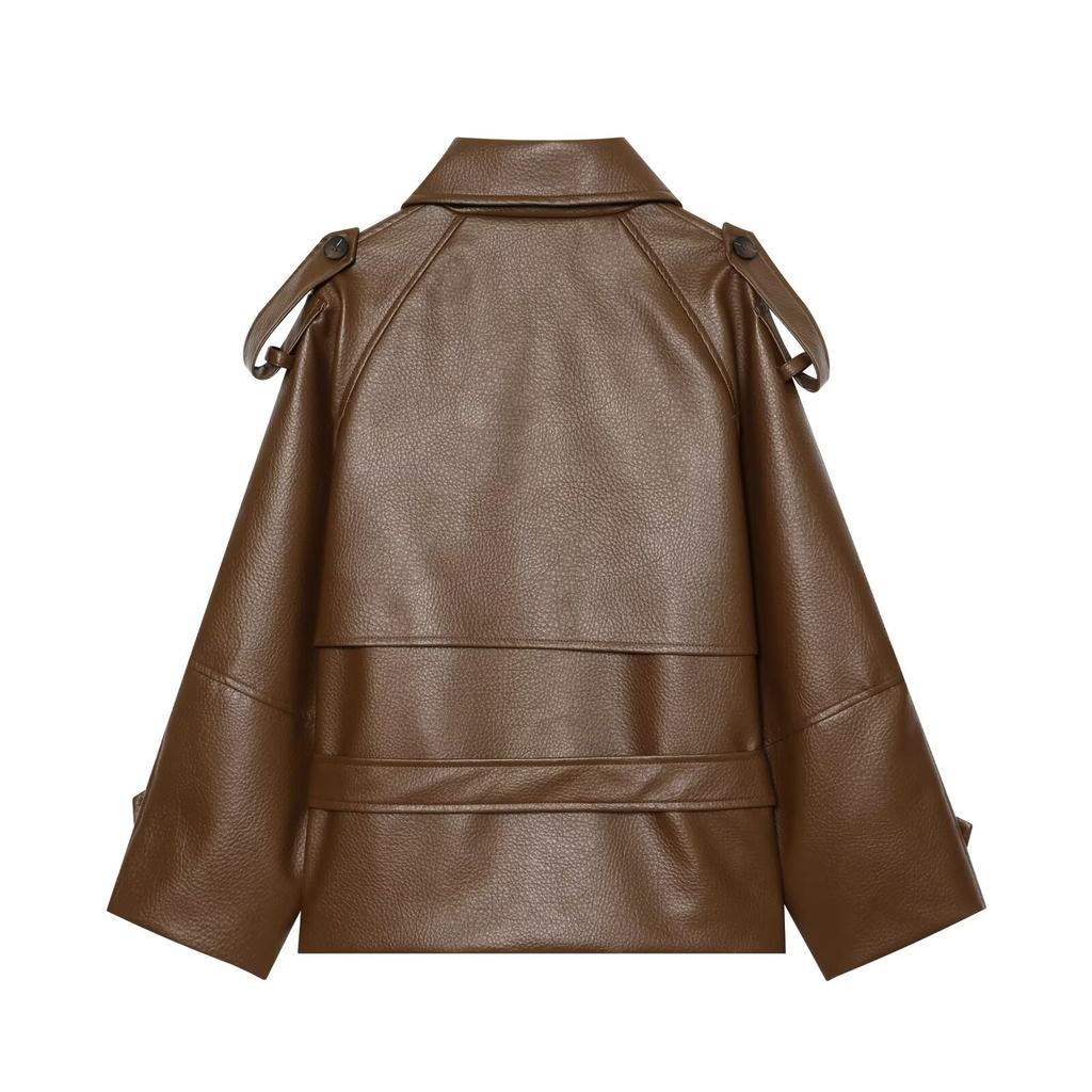 Stile europeo e americano, nuovi abiti da donna, alla moda, casual, trench corto in ecopelle 5854/865/702