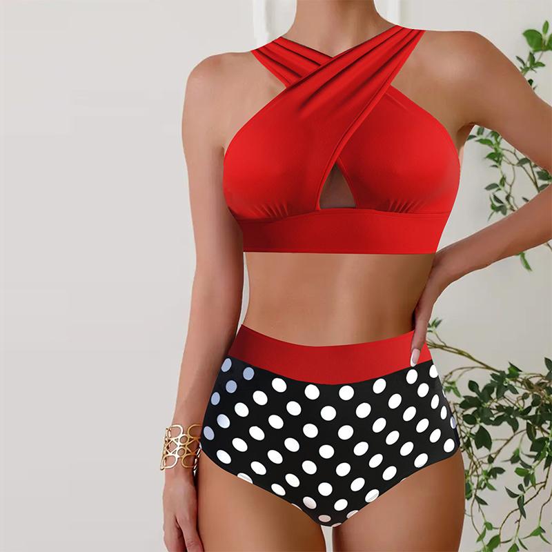 Women's Swimwear Tankini 2 Piece Swimsuit White Beautiful Dots Print Vacation Bathing Suits