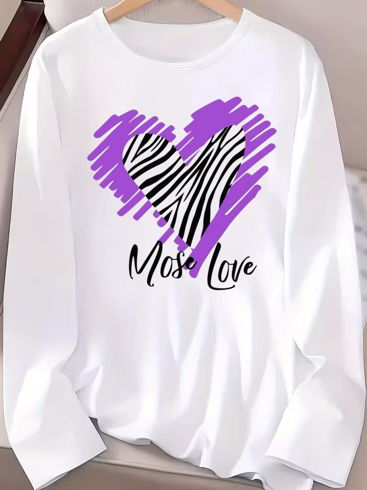 (Asian Size) Women T Shirt Tee Lady Printed watercolor love style Female Clothing Casual Fashion Top Long Sleeve  Graphic T-shirts