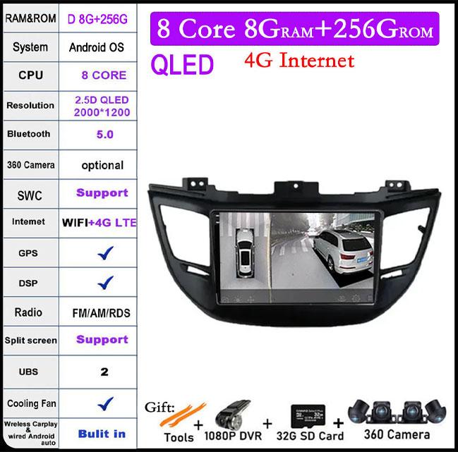 9 Lnch For Hyundai Tucson IX35 3 2015-2018 Android 14 Car Radio Multimedia Player 4G+wifi Video GPS DSP IPS Navigation