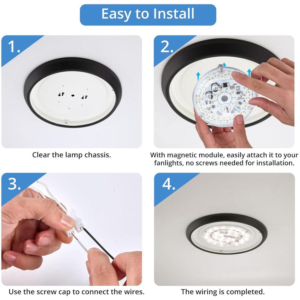 ZK40 3.93 Inch LED Ceiling Fan Light AC 120V 18W 2000LM 3 Color Temperature Dimmable Magnetic LED Retrofit Light Board Panel
