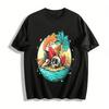 Skull Volcano Island Surfing Graphic Casual Tee Pure Cotton T-shirt