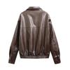 Cross-border foreign trade European and American women's clothing autumn and winter new pocket decoration PU leather imitation leather lapel solid 