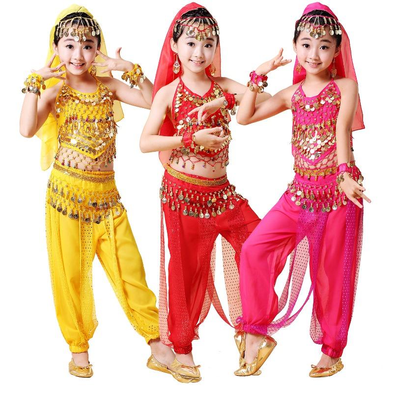 Kids Indian Dance Performance Costume New Children Belly Dance Ethnic Set Girls Arabian Princess Stage Outfit