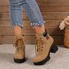 Women Lace Up Chunky Block Heel Ankle Boots Fashion Thick Sole Platform Short Martin Boots