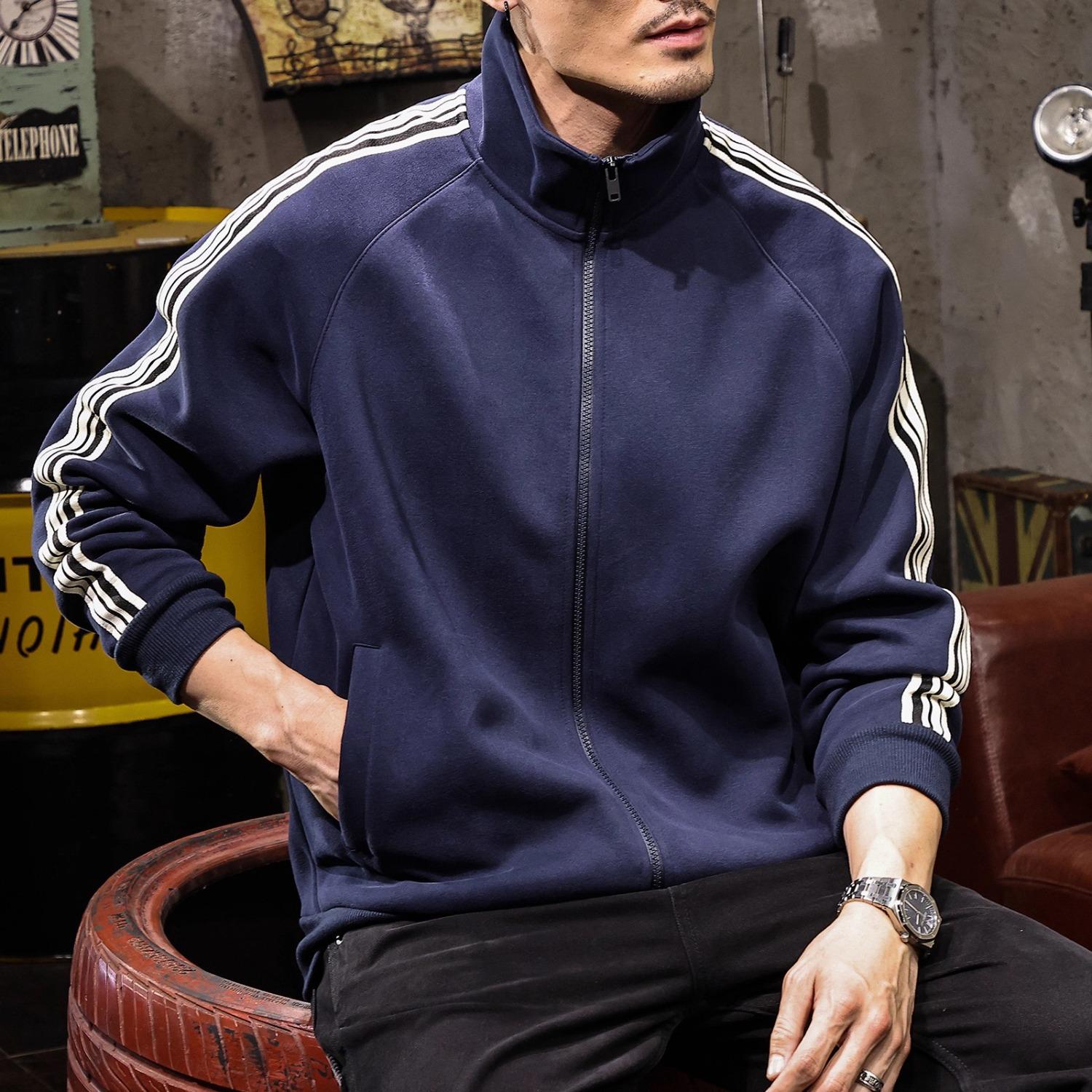 Мужская олимпийка Three Stripes 2025: Кардиган на молнии с длинным рукавом и воротником-стойкой 3XL