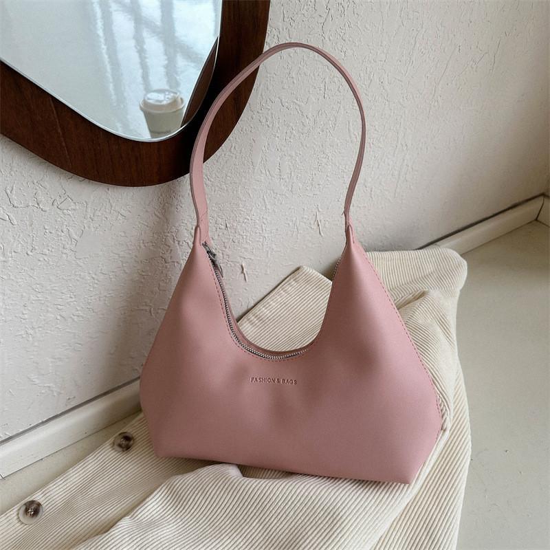 Trendy Street Style Pure Color Pu Shoulder Bag 2023 Autumn Winter New Stylish Commuter Handbag Medium Size