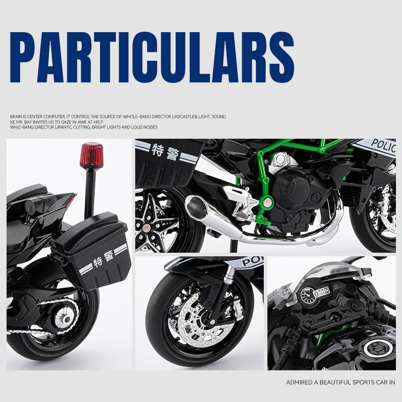 1:12 Ninja H2R Police Alloy Die Cast Motorcycle Model Vehicle Collection Sound and Light Off Road Autocycle Toys Car