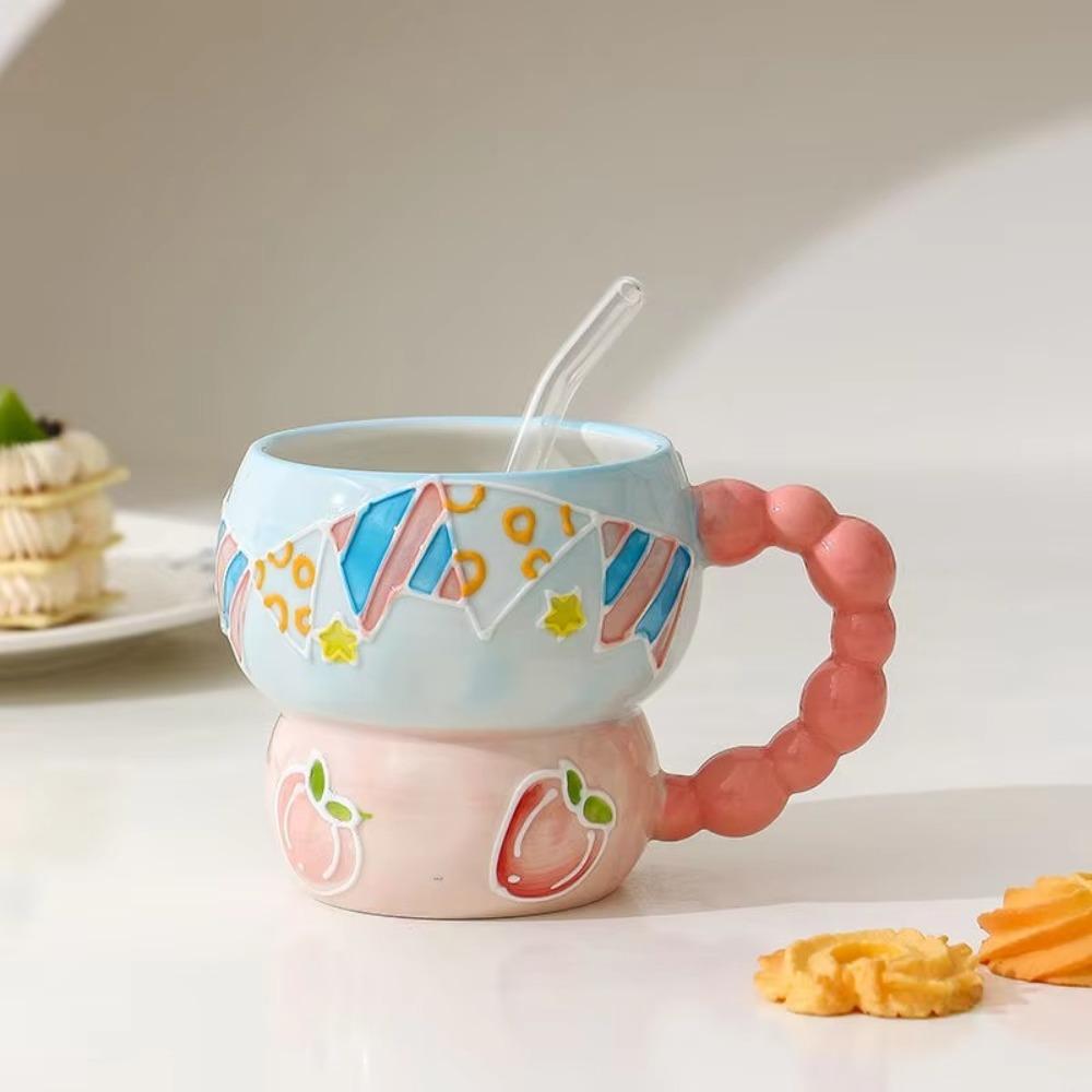 Hand Painted Oat Bowl Mug Gourd Shape Coffee Mug Creative Ceramic Breakfast Cup  Holiday Gift