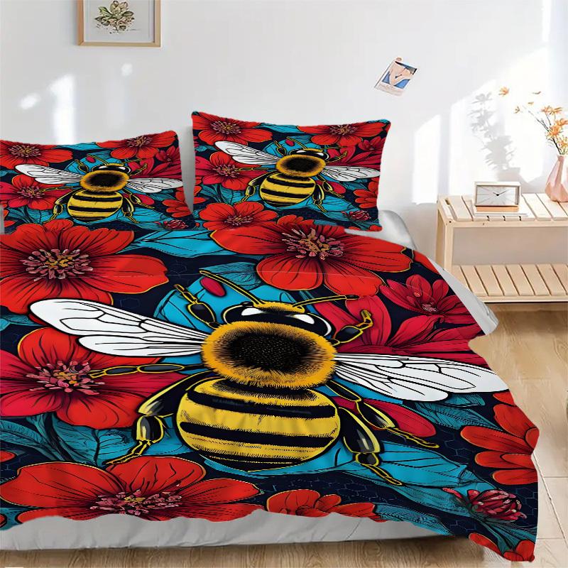 

3pcs Bee Print Duvet Cover Set - Includes 1 Duvet Cover and 2 Pillowcases, No Quilt Core, All-Season Home Decor yy251111037 135x200cm