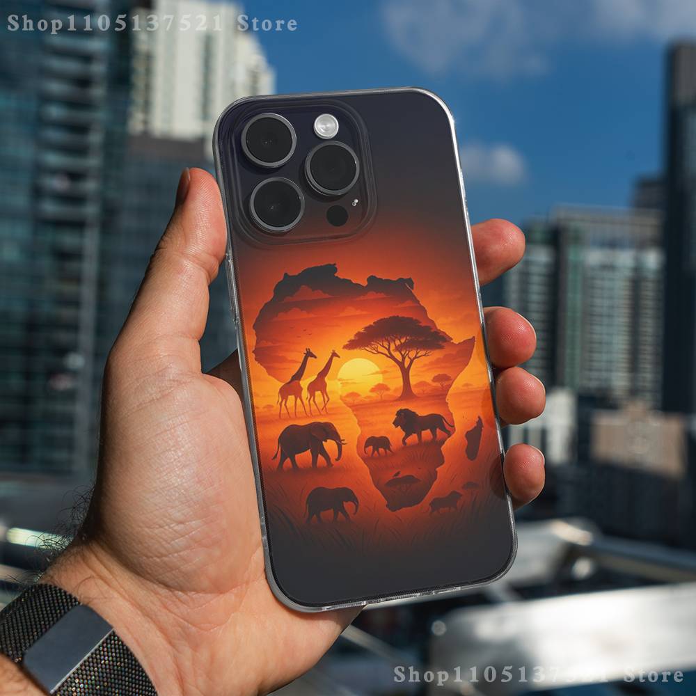 Africa Map Art  Phone Case For iPhone 17,16,15,14,13,12,11 Pro,Max,Plus,XR,Mini,E Clear Full-coverage Soft Cover