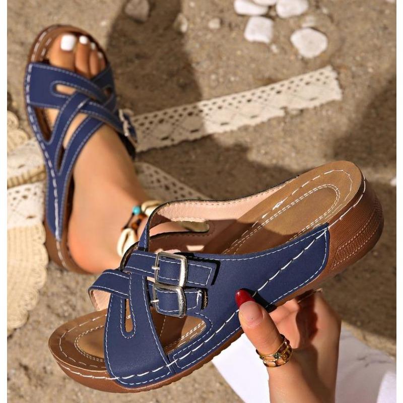Fashion Fashion Cross Straps Platform Slippers Women Comfort Double Buckle Wedge Sandals Woman Summer 2025 Anti Slip Casual Beach Shoes