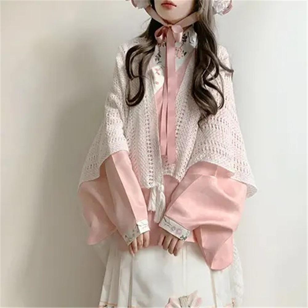 Chinese Ming Dynasty Style Hanfu Cross-collar Short Shirt Pipa Sleeve Horse-face Skirt Mixed And Match Lolita Style Suit