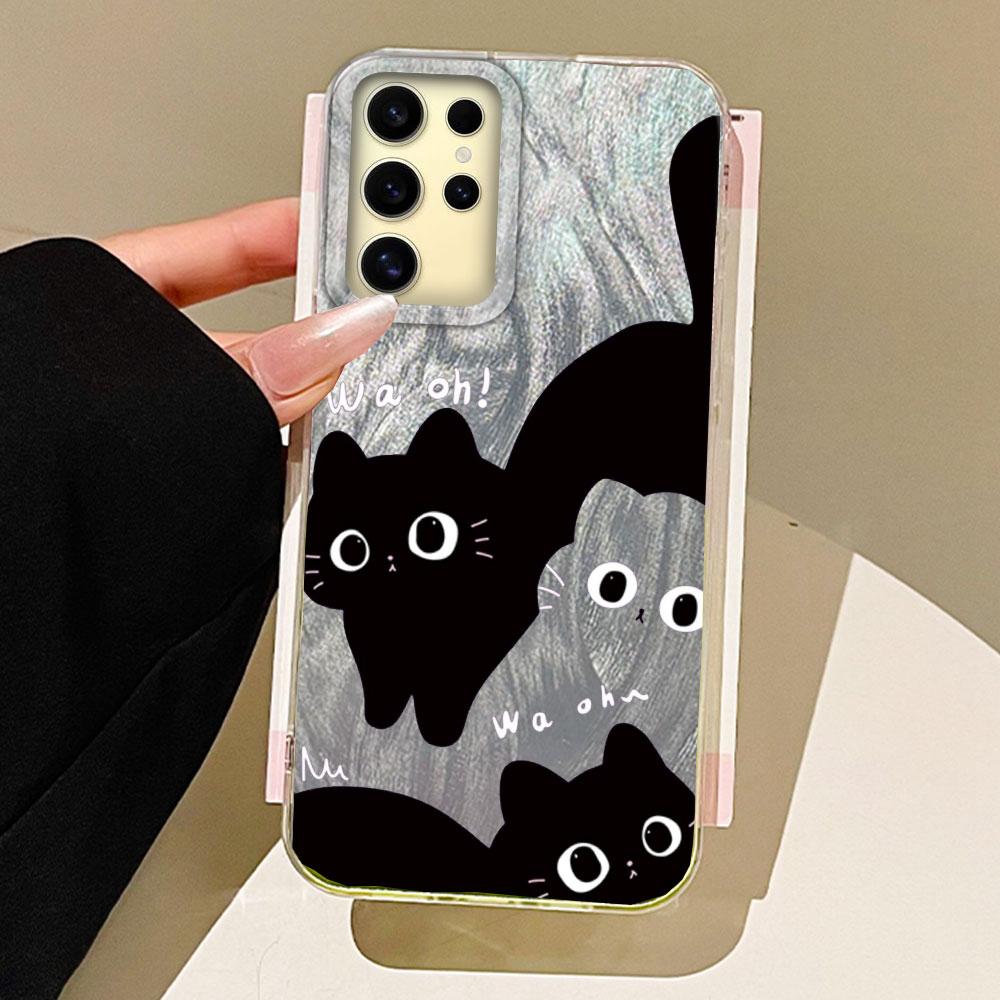 Umělecký objímající černá kočka pouzdro na telefon pro Samsung Galaxy A55 A56 A16 A26 A36 A54 A14 A24 A34 S25 S24 Skořápka Silikonový zadní kryt