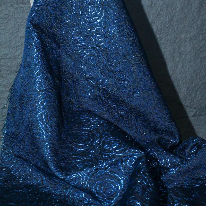 Blue Flowered Gold Thread Jacquard Fabric for Diy Sewing Coat Clothing Designer Art Dress Fabrics Fashion Apparel Cloth